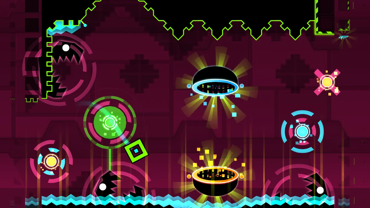 Deadlocked gameplay section with portals, orbs and hazards
