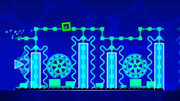 XStep blue gameplay section with portals and obstacles